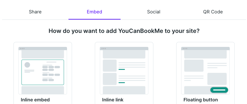 Three ways to embed your booking page for online scheduling directly on your website.